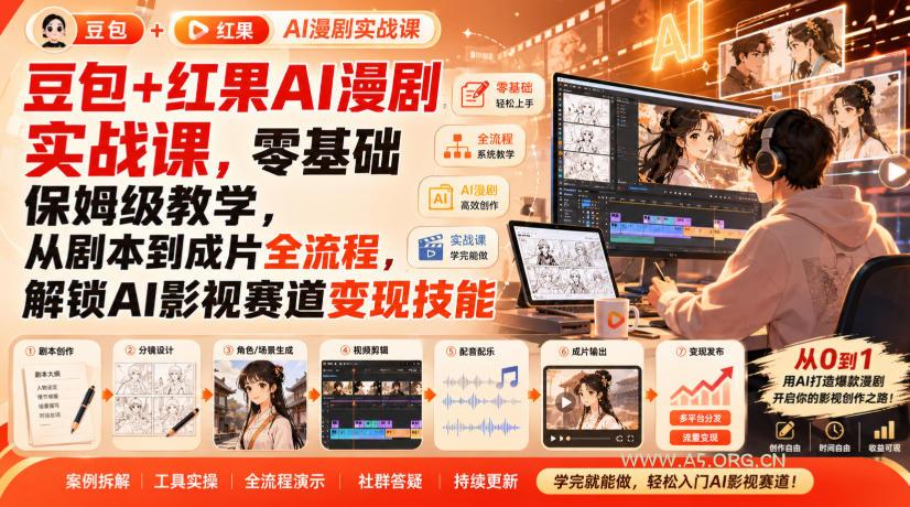 豆包+红果AI漫剧实战课,零基础保姆级教学,从剧本到成片全流程,解锁AI影视赛道变现技能-小红泡
