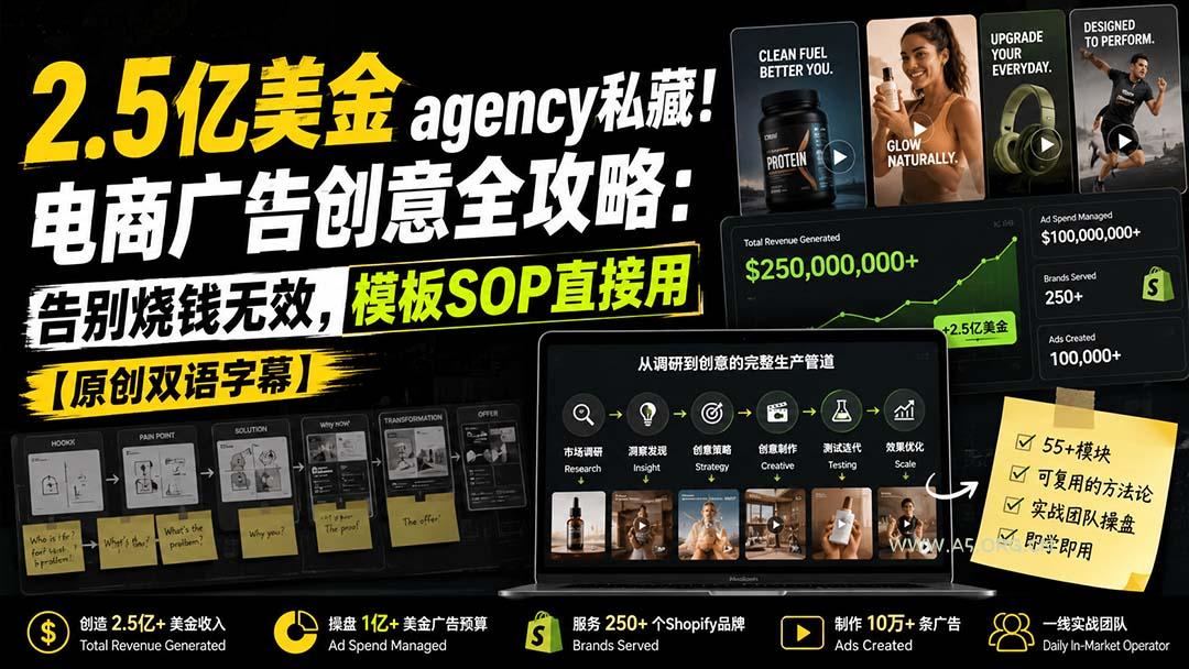 2.5亿美金agency私藏!电商广告创意全攻略:告别烧钱无效,模板SOP直接用【原创双语字幕】-小红泡