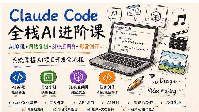 Claude Code全栈AI进阶课-更新;AI编程+网站复刻+3D交互网页+影音创作,系统掌握AI项目开发全流程-小红泡