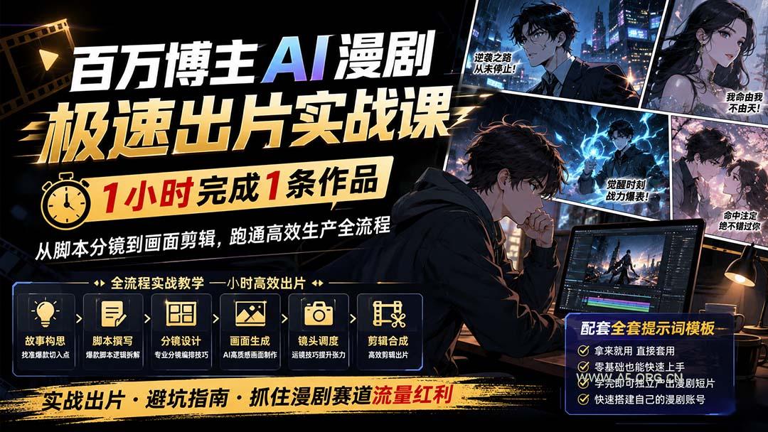 百万博主AI漫剧极速出片实战课:1小时产出条作品,从脚本分镜到画面剪辑,跑通高效生产全流程-小红泡
