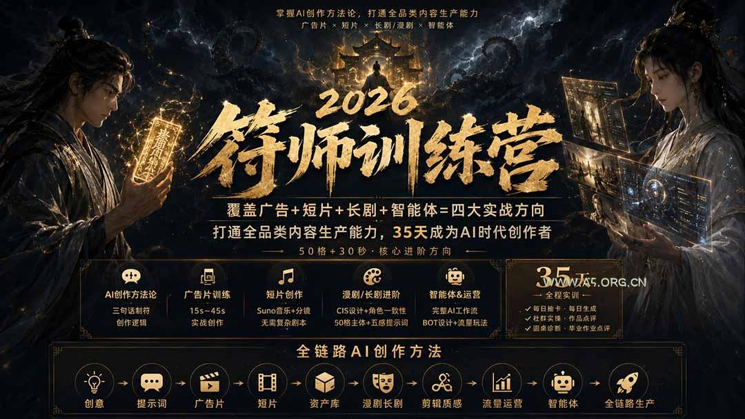 符师训练营-35天成为AI时代创作者,广告+短片+漫剧+智能体四大实战方向,掌握从创意到上线的完整工作流-小红泡