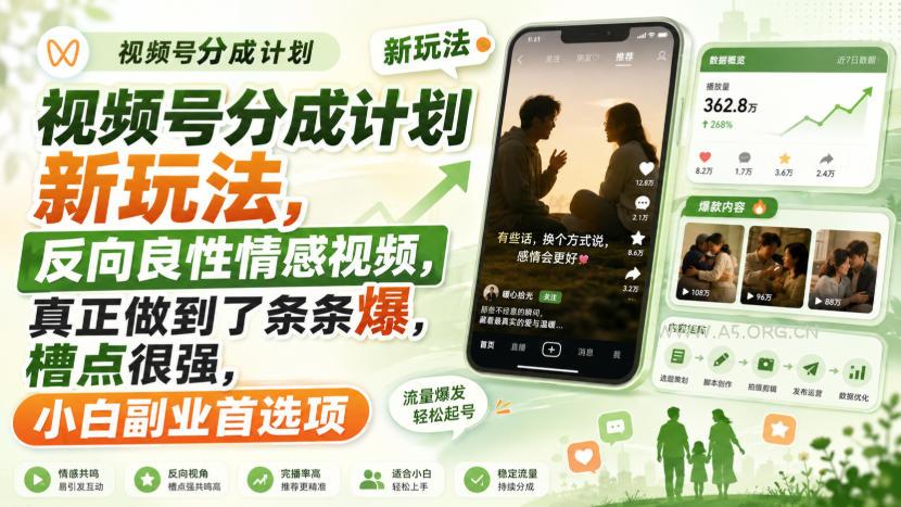 视频号分成计划新玩法,反向良性情感视频,真正做到了条条爆,槽点很强,小白副业首选项-小红泡