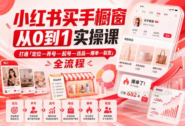 小红书买手橱窗从0到1实操课,打通「定位—养号—起号—选品—爆单—裂变」全流程-小红泡