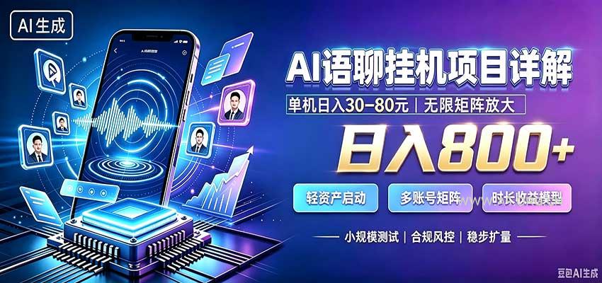 AI语聊挂机，日入800+，适用个人副业，工作室矩阵操作-小红泡