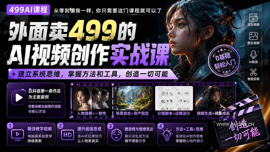 外面卖499的AI视频创作实战课：建立系统思维，掌握方法和工具，创造一切可能。-小红泡