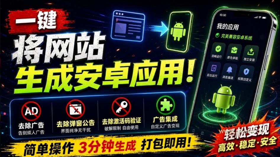 目前最好用，一键将网站生成安卓应用！支持去除广告、弹窗公告、激活码验证、广告集成等web-to-app-小红泡