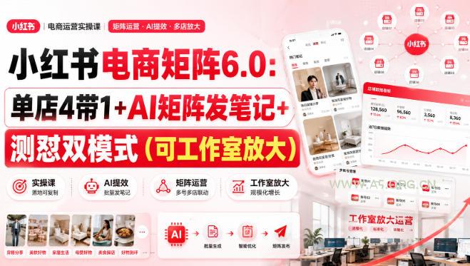 小红书电商矩阵6.0：单店4带1+AI矩阵发笔记+测怼双模式(可工作室放大)-小红泡