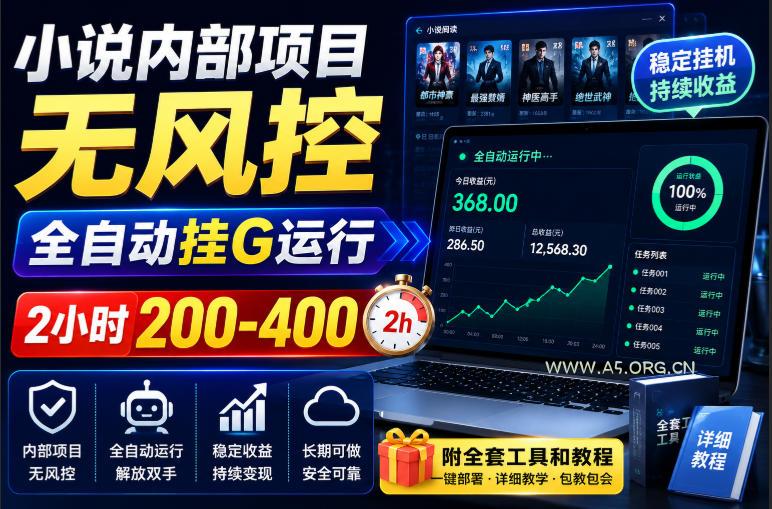 小说内部项目无风控,全自动挂G运行,2小时200-400,附全套工具和教程【揭秘】-小红泡