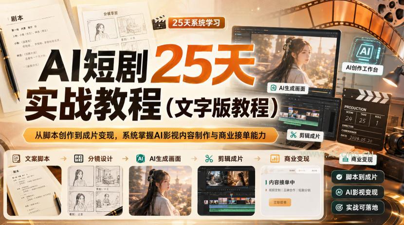 AI短剧25天实战教程(文字版教程)，从脚本创作到成片变现，系统掌握AI影视内容制作与商业接单能力-小红泡