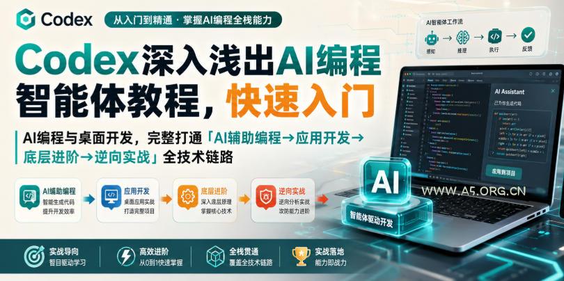Codex深入浅出AI编程智能体教程，快速入门AI编程与桌面开发，打通「AI辅助编程→应用开发→底层进阶→逆向实战」全技术链路-小红泡