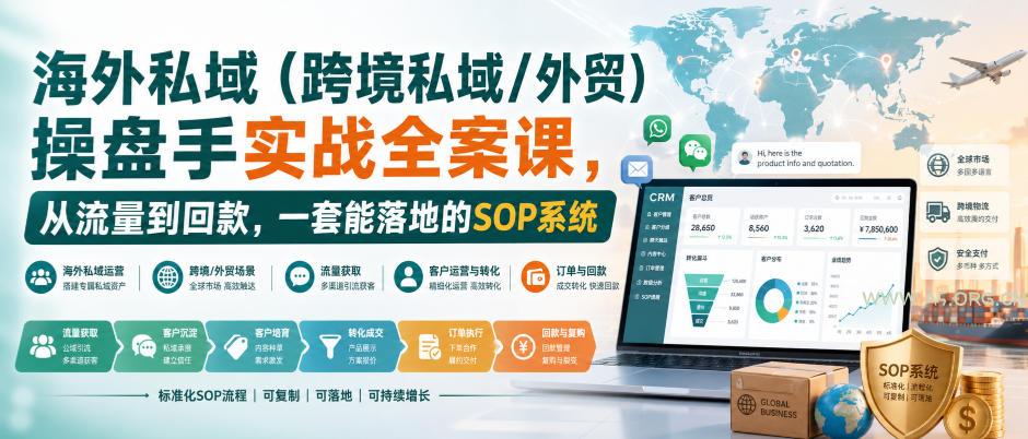 海外私域(跨境私域/外贸)操盘手实战全案课,从流量到回款,一套能落地的SOP系统-小红泡
