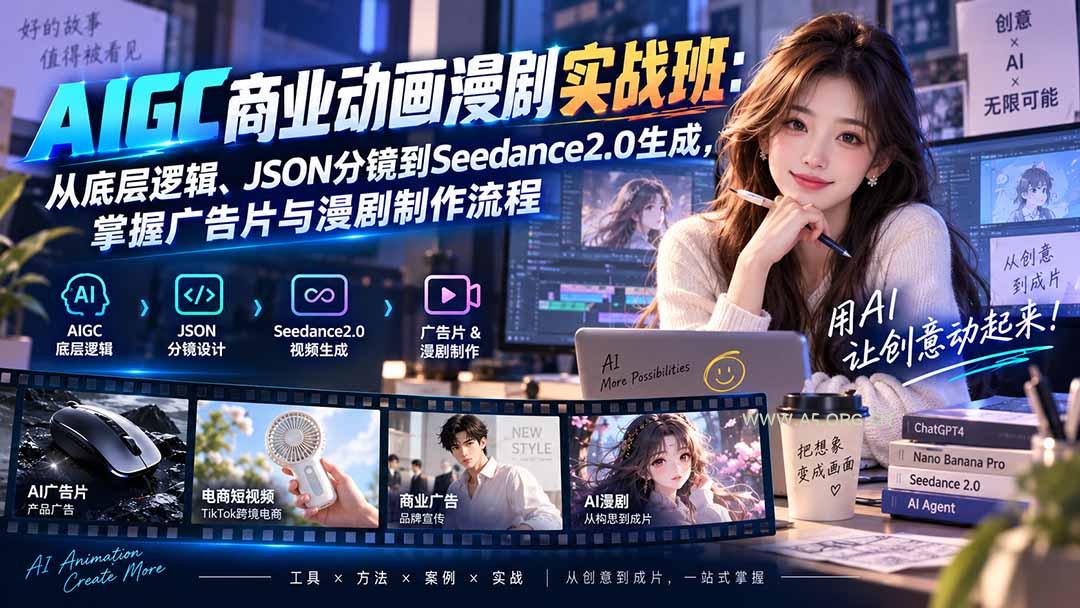 AIGC商业动画漫剧实战班-更新：从底层逻辑、JSON分镜到Seedance2.0生成，掌握广告片与漫剧制作流程-小红泡