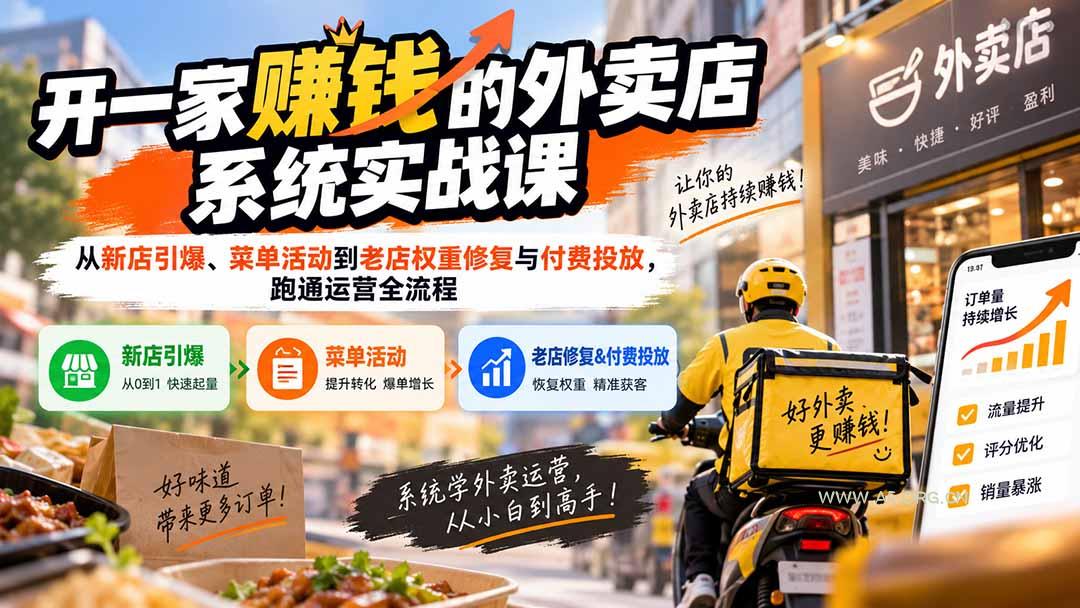 开一家赚钱的外卖店系统实战课：从新店引爆、菜单活动到老店权重修复与付费投放，跑通运营全流程-小红泡