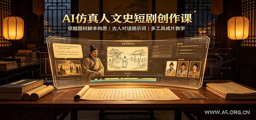 AI仿真人文史短剧创作课:穿越题材脚本构思,古人对话提示词,多工具成片教学-小红泡