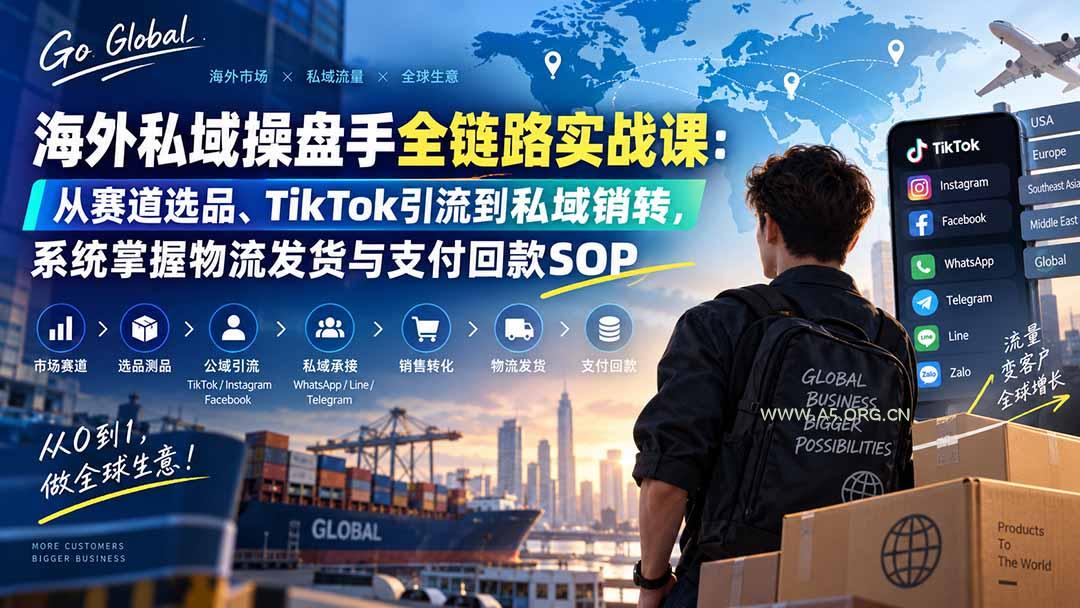 海外私域操盘手全链路实战课:从赛道选品、TikTok引流到私域销转,系统掌握物流发货与支付回款SOP-小红泡