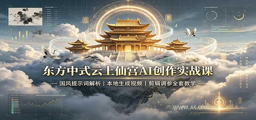 东方中式云上仙宫AI创作实战课:国风提示词解析,本地生成视频,剪辑调参全套教学-小红泡