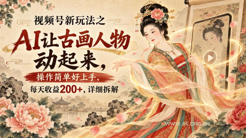 视频号新玩法之AI让古画人物动起来,操作简单好上手,每天收益200+,详细拆解-小红泡
