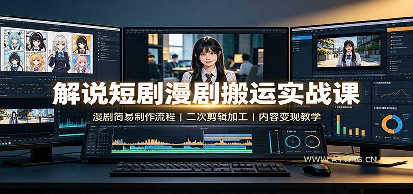解说短剧漫剧搬运实战课:漫剧简易制作流程,二次剪辑加工,内容变现教学-小红泡