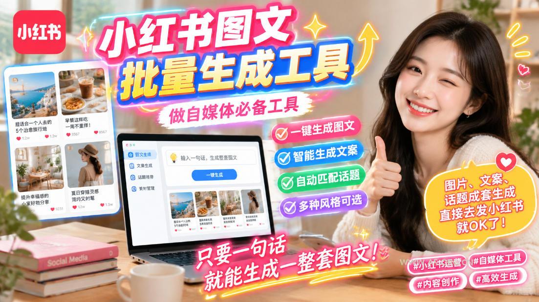 小红书图文批量生成工具，话题、文案、配图一键生成，直接发布，做自媒体必备工具-小红泡