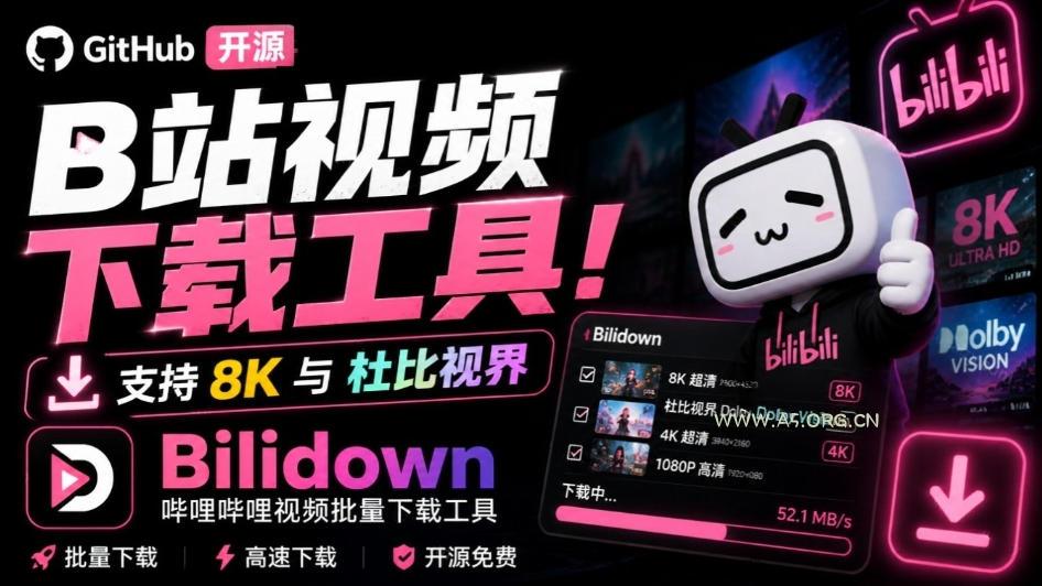 Github开源B站视频下载工具!支持8K与杜比视界的哔哩哔哩视频批量下载工具,简单易用Bilidown-小红泡