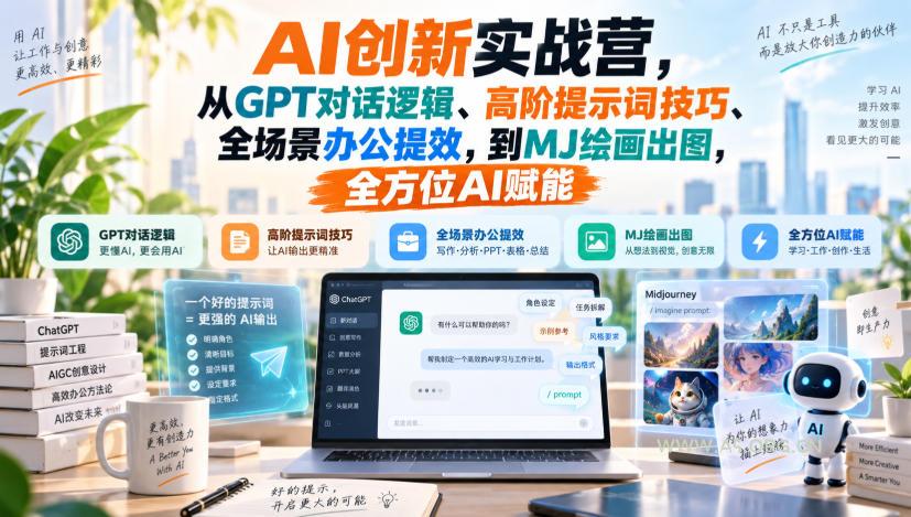AI创新实战营,从GPT对话逻辑、高阶提示词技巧、全场景办公提效,到MJ绘画出图,全方位AI赋能-小红泡