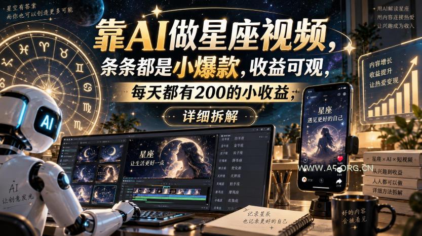 靠AI做星座视频,条条都是小爆款,收益可观,每天都有200的小收益,详细拆解-小红泡