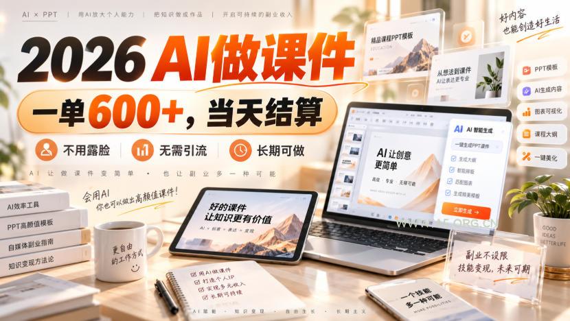 2026 AI做课件,一单600+,当天结算,不用露脸,无需引流,长期可做【揭秘】-小红泡