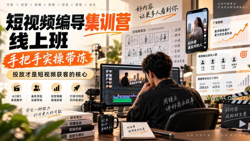 短视频编导集训营线上班，手把手实操带冻，投放才是短视频获客的核心-小红泡