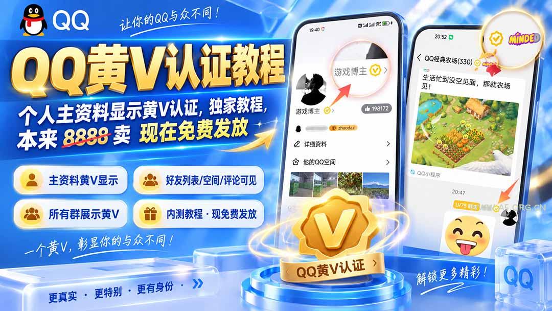 QQ黄V认证教程,个人主资料显示黄V认证,独家教程,本来 8888 卖 现在免费发放-小红泡