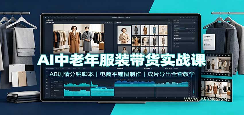 AI中老年服装带货实战课:AB剧情分镜脚本,电商平铺图制作,成片导出全套教学-小红泡