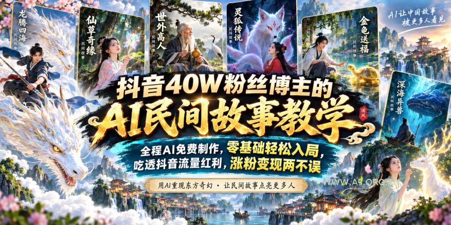 抖音40W粉丝博主的AI民间故事教学，全程AI免费制作，零基础轻松入局，吃透抖音流量红利，涨粉变现两不误-小红泡