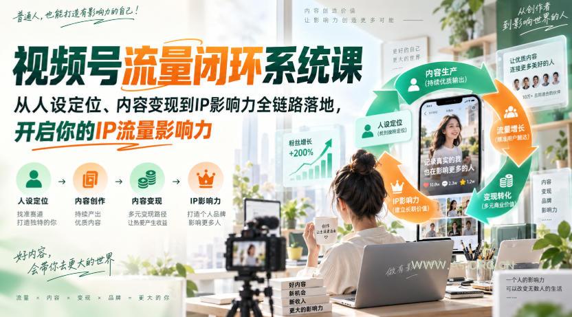 视频号流量闭环系统课,从人设定位、内容变现到IP影响力全链路落地,开启你的IP流量影响力-小红泡