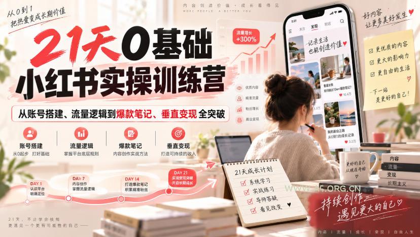 21天0基础小红书实操训练营|从账号搭建、流量逻辑到爆款笔记、垂直变现全突破-小红泡