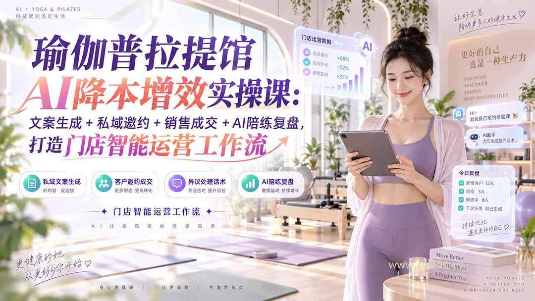 瑜伽普拉提馆AI降本增效实操课:文案生成+私域邀约+销售成交+AI陪练复盘,打造门店智能运营工作流-小红泡