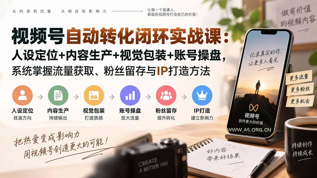 视频号自动转化闭环实战课:人设定位+内容生产+视觉包装+账号操盘,系统掌握流量获取、粉丝留存与IP打造方法-小红泡