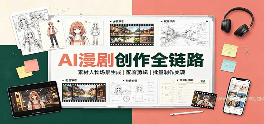 AI漫剧创作全链路:素材人物场景生成,配音剪辑,批量制作变现-小红泡