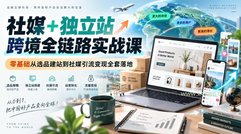 社媒+独立站跨境全链路实战课｜零基础从选品建站到社媒引流变现全套落地-小红泡