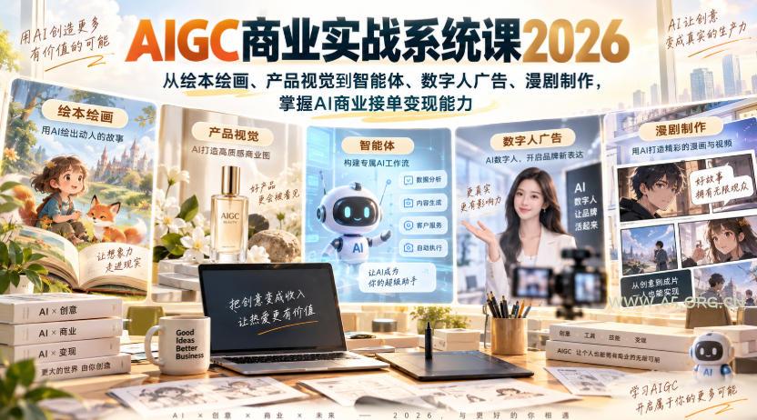 AIGC商业实战系统课2026，从绘本绘画、产品视觉到智能体、数字人广告、漫剧制作，掌握AI商业接单变现能力-小红泡