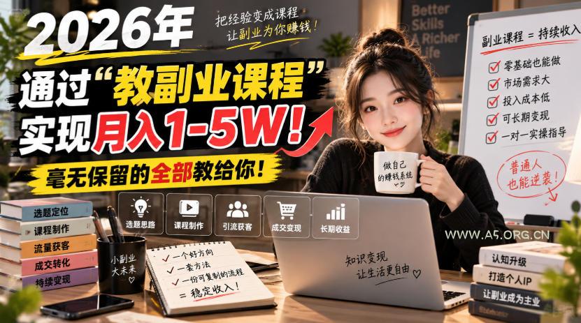 2026年通过“教副业课程”实现月入1-5W!毫无保留的全部教给你!【揭秘】-小红泡