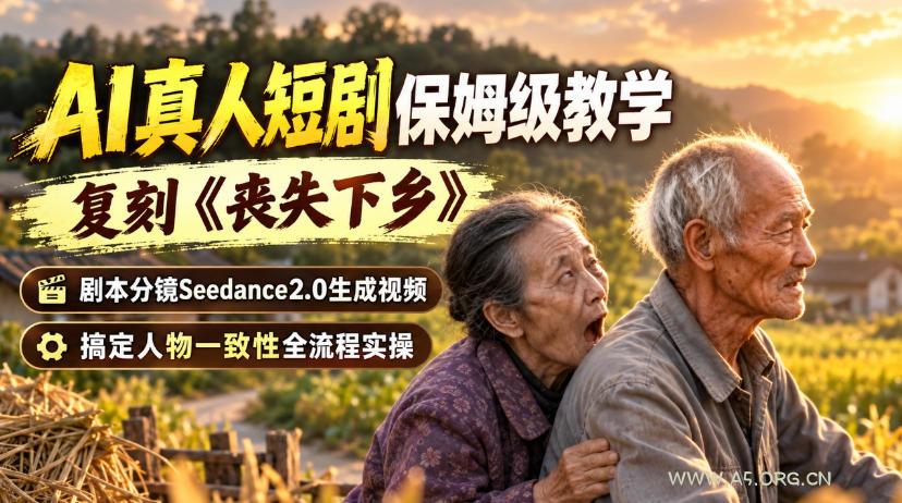 AI真人短剧保姆级教学,复刻《丧失下乡》,剧本分镜Seedance2.0生成视频,搞定人物一致性全流程实操-小红泡