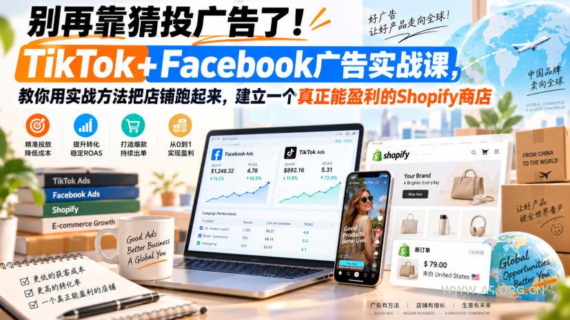 别再靠猜投广告了！TikTok+Facebook广告实战课，教你用实战方法把店铺跑起来，建立一个真正能盈利的Shopify商店【原创双语字幕】-小红泡