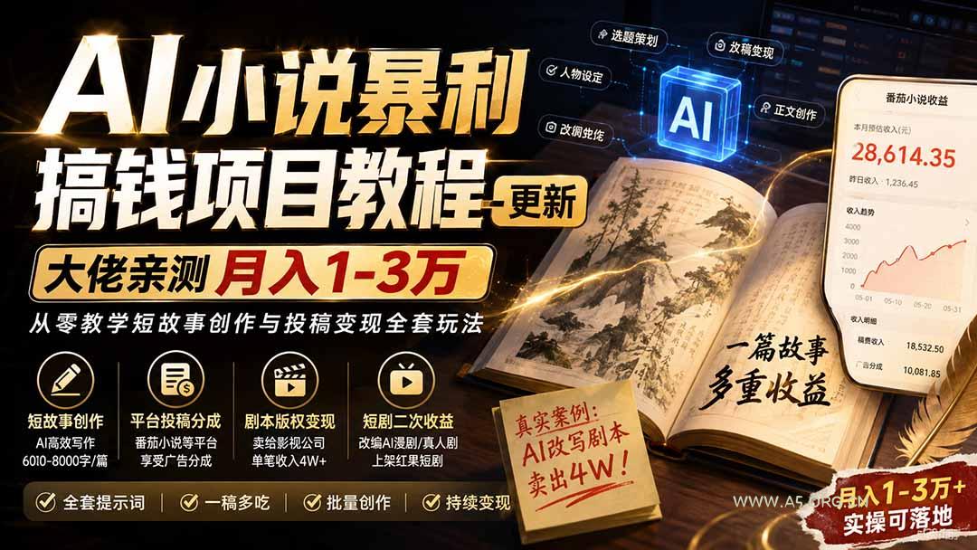 AI小说短故事暴利搞钱项目教程-更新,大佬亲测月入1-3万,从零教学短故事创作与投稿变现全套玩法-小红泡