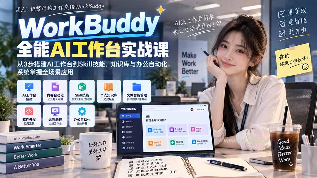 WorkBuddy全能AI工作台实战课：从3步搭建AI工作台到Skill技能、知识库与办公自动化，系统掌握全场景应用-小红泡