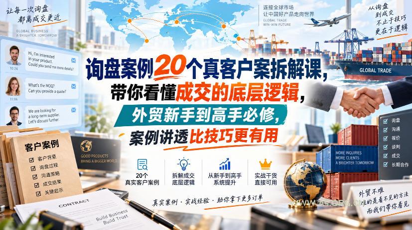 询盘案例20个真客户案拆解课,带你看懂成交的底层逻辑,外贸新手到高手必修,案例讲透比技巧更有用-小红泡