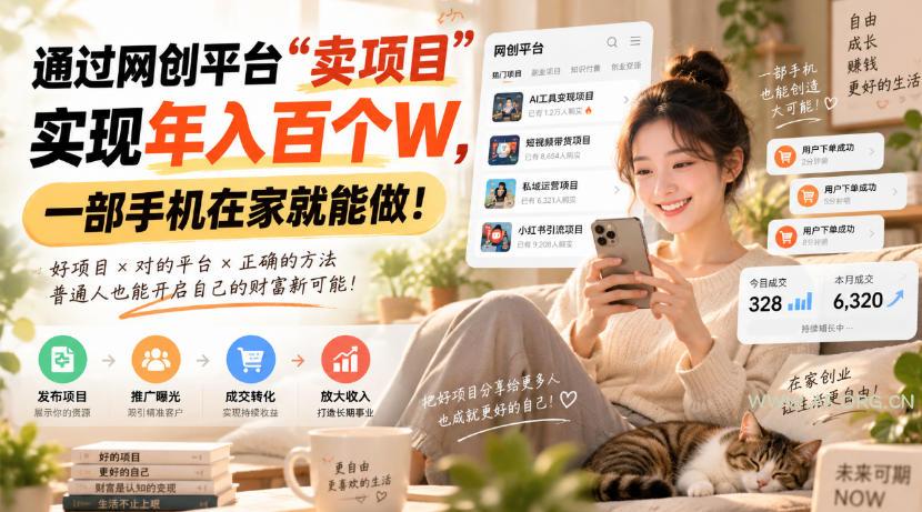 靠卖网创项目变现，一年拿下百万收益！一台手机就能操作！-小红泡