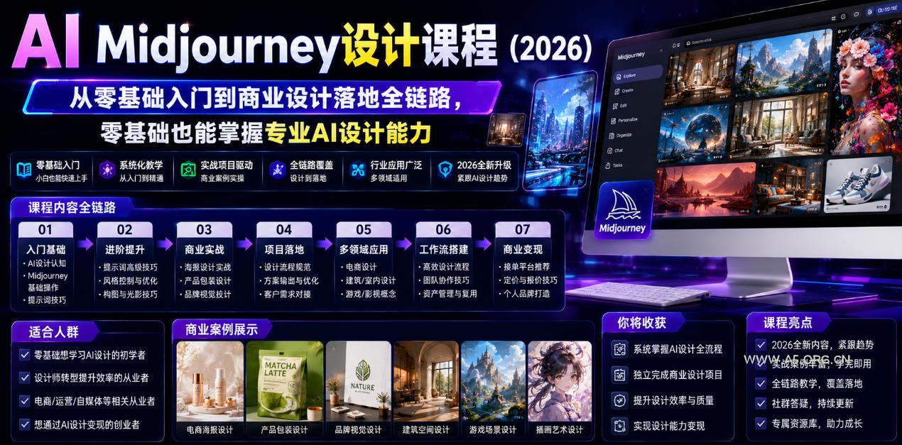 AI Midjourney设计课程(2026),从零基础入门到商业设计落地全链路,零基础也能掌握专业AI设计能力(更新0913)-小红泡