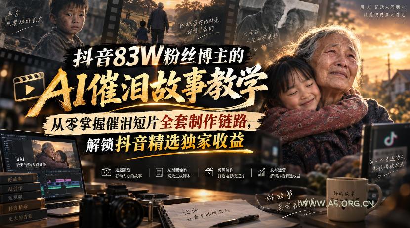 抖音83W粉丝博主的AI催泪故事教学,从零掌握催泪短片全套制作链路,解锁抖音精选独家收益-小红泡