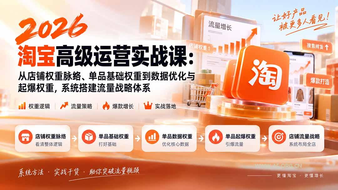 2026淘宝高级运营实战课:从店铺权重脉络、单品基础权重到数据优化与起爆权重,系统搭建流量战略体系-小红泡