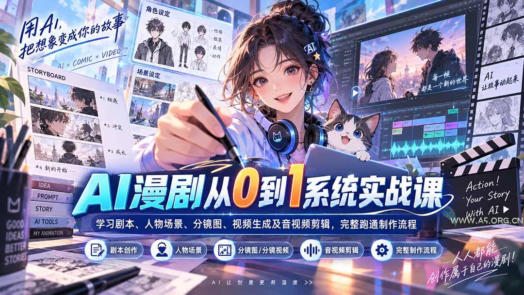 AI漫剧从0到1系统实战课:学习剧本、人物场景、分镜图、视频生成及音视频剪辑,完整跑通制作流程-小红泡