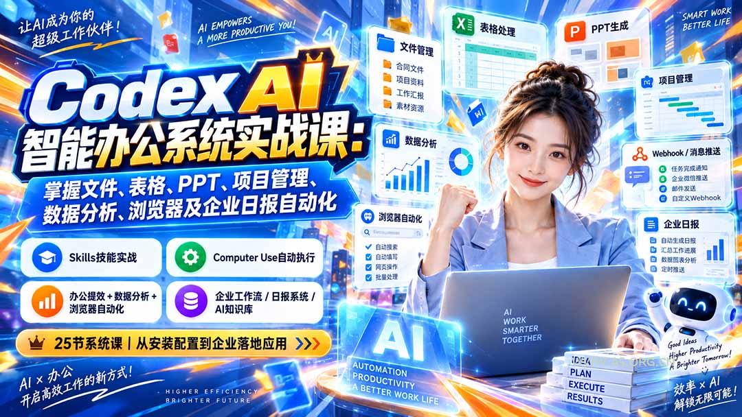 Codex AI智能办公系统实战课：掌握文件、表格、PPT、项目管理、数据分析、浏览器及企业日报自动化-小红泡